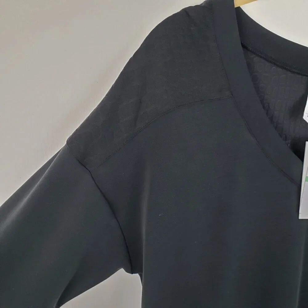 Cable & Gauge Long Sleeve Shirt Dress NWT Black V-Neck Textured Size Large